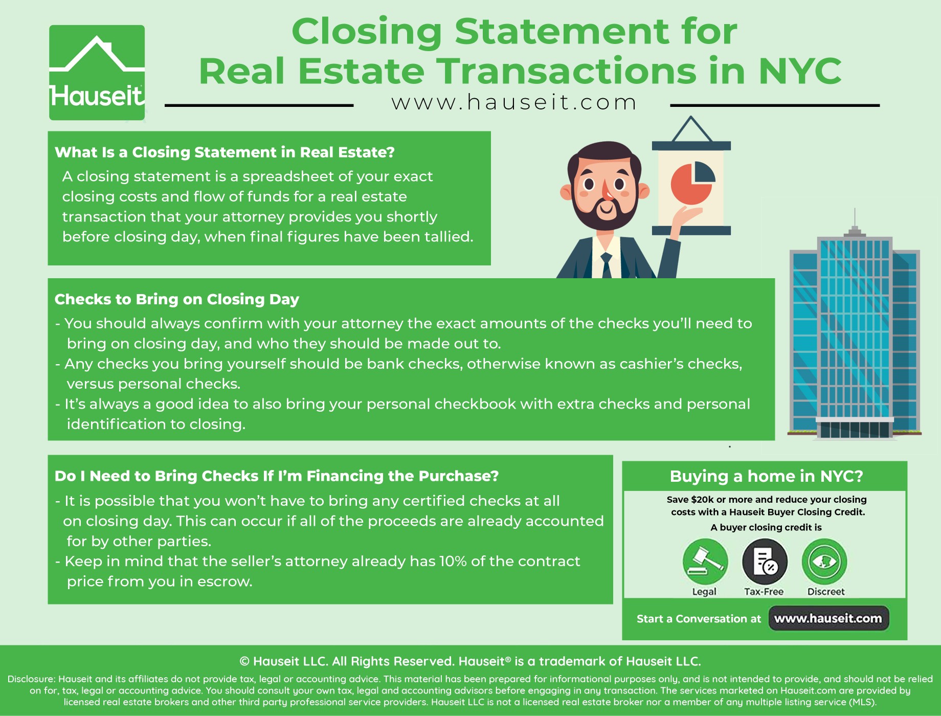 What is a real estate closing statement? What does a closing statement for an apartment purchase in NYC look like? What checks do I need to bring on closing day? We'll go through a sample real estate closing statement with you in this article and explain what you'll need to do before closing day.