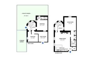 A sample custom floorplan done by the Hauseit team of a duplex apartment with outdoor space in NYC.