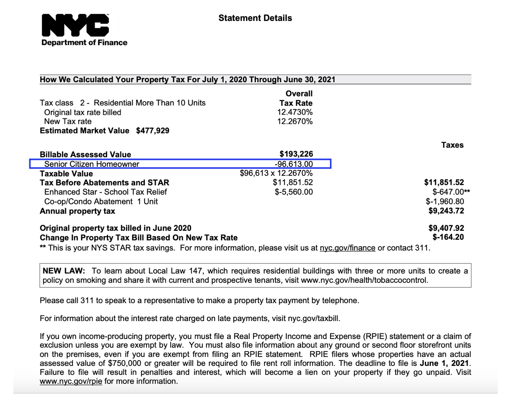 What is the NYC Senior Citizen Homeowners' Exemption (SCHE)?