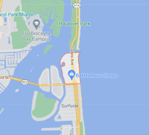 Image illustrating where Bal Harbour is on a map of the Miami metro area.