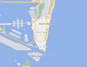 Map illustrating where South Beach is on a map of Miami Beach, Florida