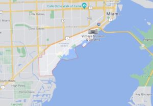 Map illustrating where Coconut Grove is in Miami.