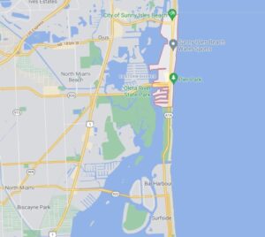 Map showing where Sunny Isles Beach is in Miami-Dade County, Florida.