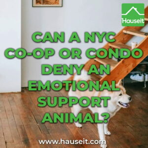 NYC co-ops and condos with a no-pet policy must still permit emotional support animals. Refusing to accommodate an emotional support animal is a fair housing violation.