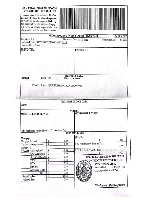 Sample ACRIS Recording and Endorsement Cover Page