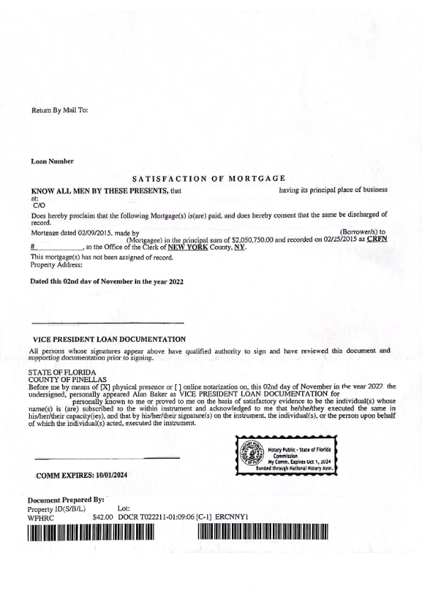 Sample Satisfaction of Mortgage Letter